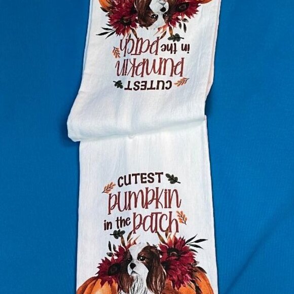 NWT 2 CAVALIER KING CHARLES CUTEST PUMPKIN IN THE PATCH KITCHEN TOWELS 18" X 28" - Picture 6 of 14